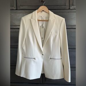 Veronica Beard White Blazer with Zipper Accents